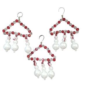 Vintage Beaded Snowman Hangers Christmas Ornaments Handmade Lot of 3 Red White